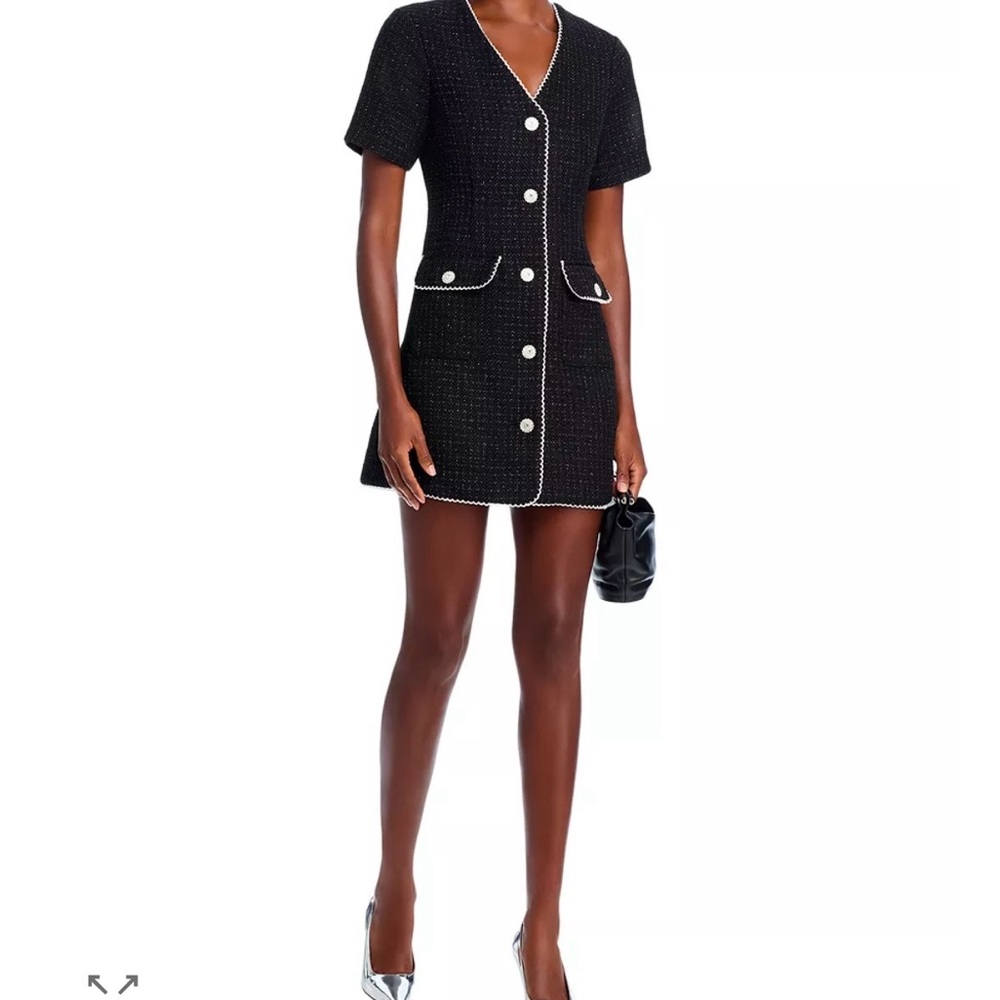 Aqua Tweed Lace Trim Short Sleeve Dress